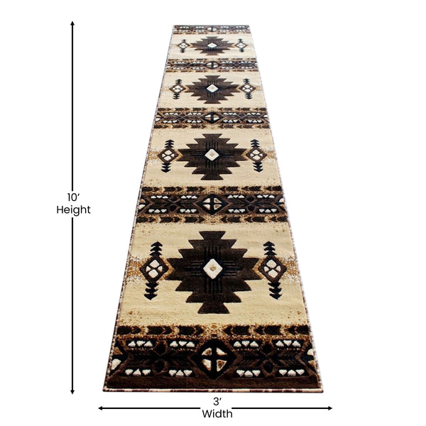 Brown,2' x 10' |#| Traditional Southwestern Style Brown Olefin Fiber Area Rug - 2' x 10'