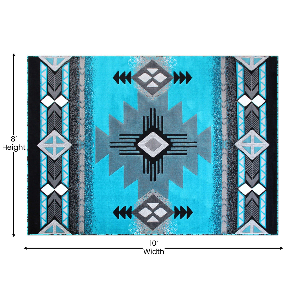 Turquoise,8' x 10' |#| Traditional Southwestern Style Turquoise Olefin Fiber Area Rug - 8' x 10'