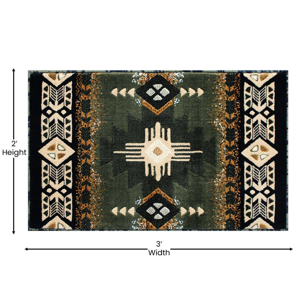 Sage,2' x 3' |#| Traditional Southwestern Style Sage Olefin Fiber Area Rug - 2' x 3'