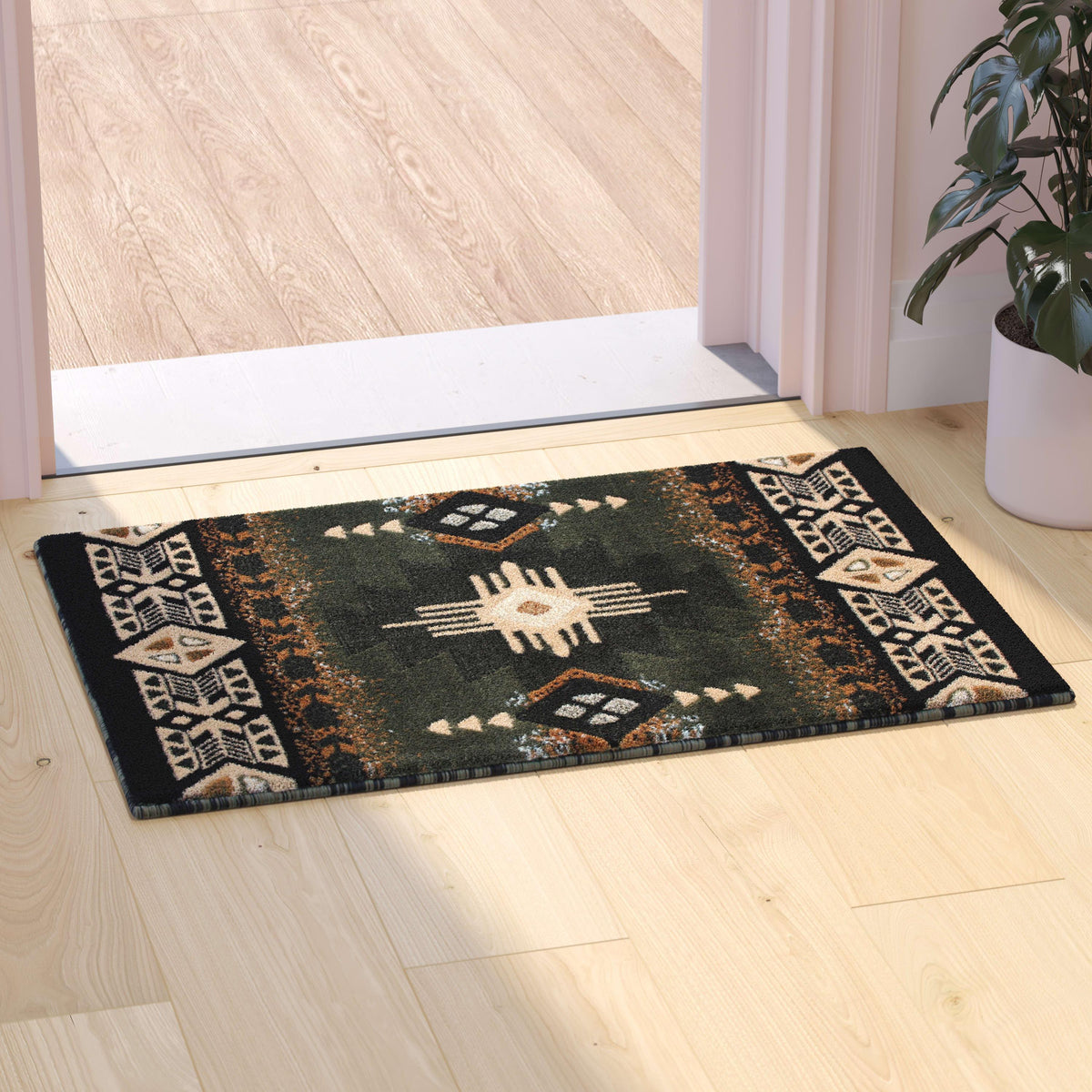 Sage,2' x 3' |#| Traditional Southwestern Style Sage Olefin Fiber Area Rug - 2' x 3'