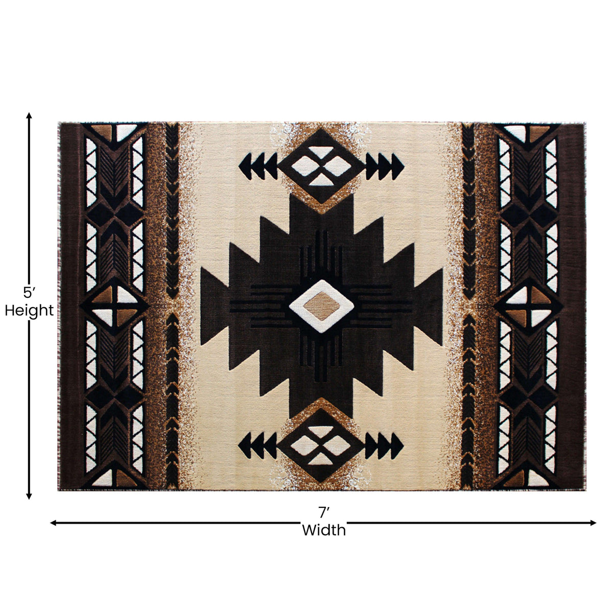 Brown,5' x 7' |#| Traditional Southwestern Style Brown Olefin Fiber Area Rug - 5' x 7'
