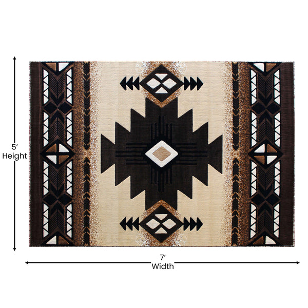 Brown,5' x 7' |#| Traditional Southwestern Style Brown Olefin Fiber Area Rug - 5' x 7'