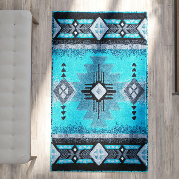 Sage,2' x 7' |#| Traditional Southwestern Style Sage Olefin Fiber Area Rug - 2' x 7'