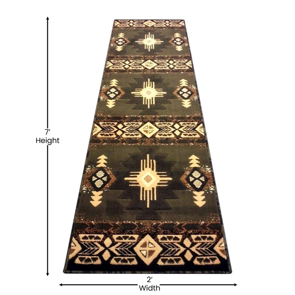 Sage,2' x 7' |#| Traditional Southwestern Style Sage Olefin Fiber Area Rug - 2' x 7'