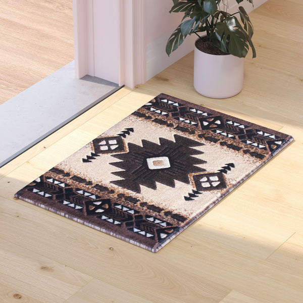 Brown,2' x 3' |#| Traditional Southwestern Style Brown Olefin Fiber Area Rug - 2' x 3'