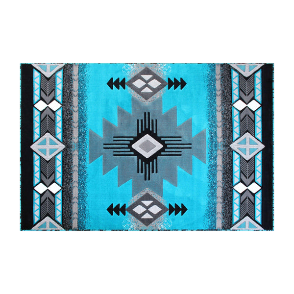 Turquoise,5' x 7' |#| Traditional Southwestern Style Turquoise Olefin Fiber Area Rug - 5' x 7'