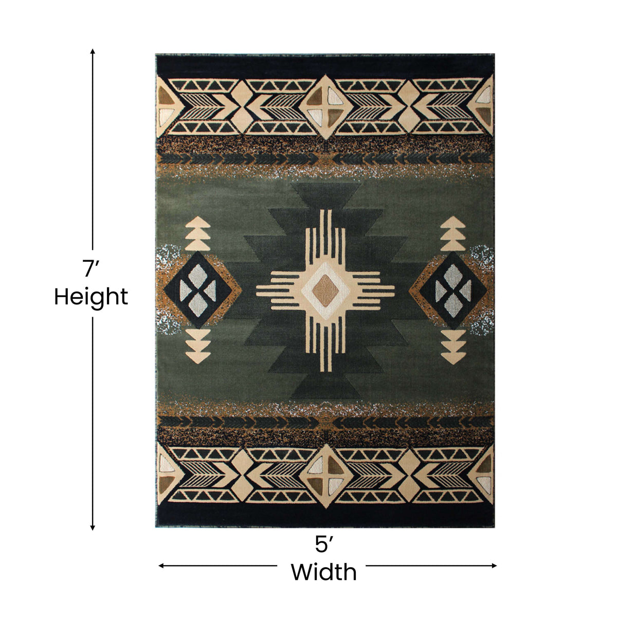 Sage,5' x 7' |#| Traditional Southwestern Style Sage Olefin Fiber Area Rug - 5' x 7'