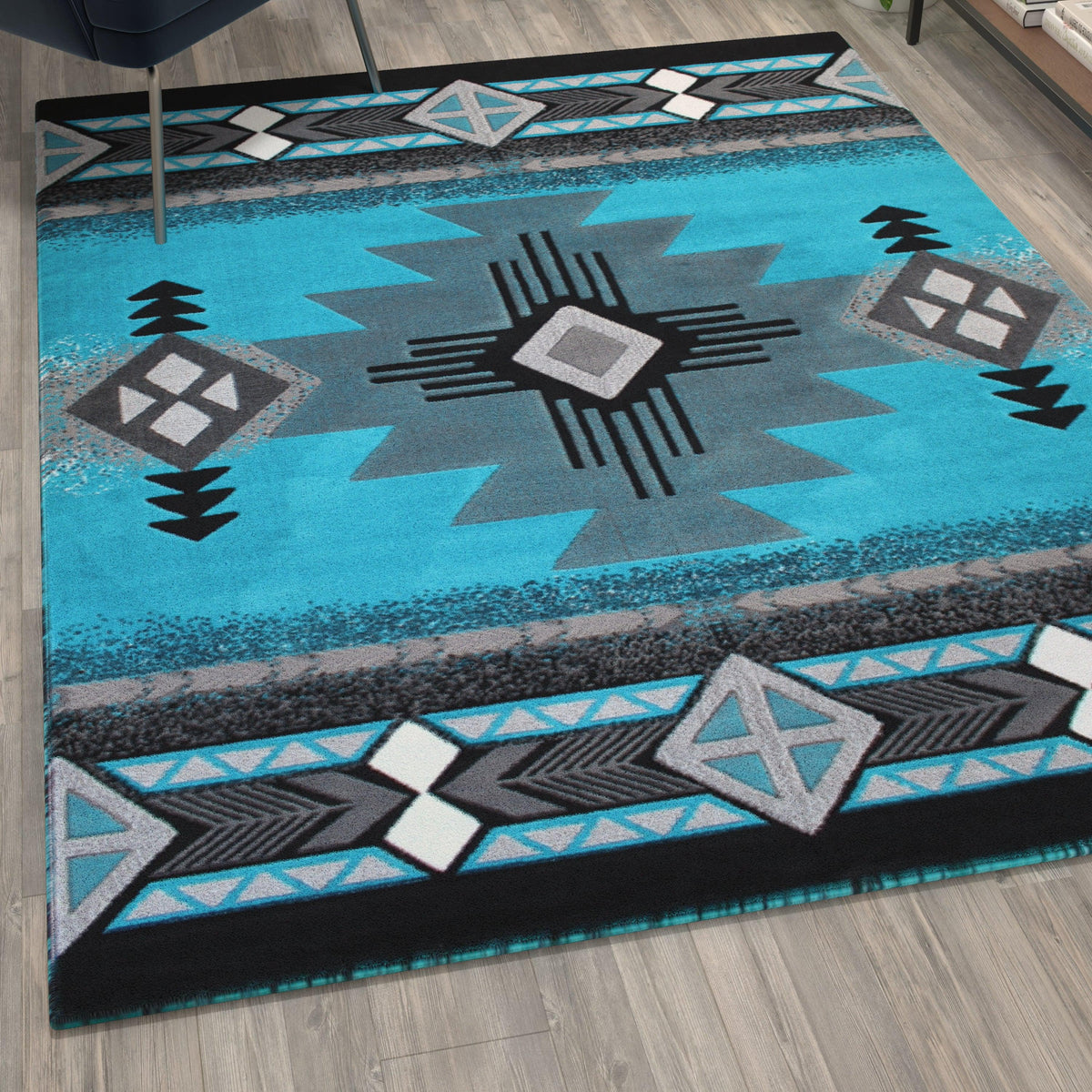 Turquoise,5' x 7' |#| Traditional Southwestern Style Turquoise Olefin Fiber Area Rug - 5' x 7'