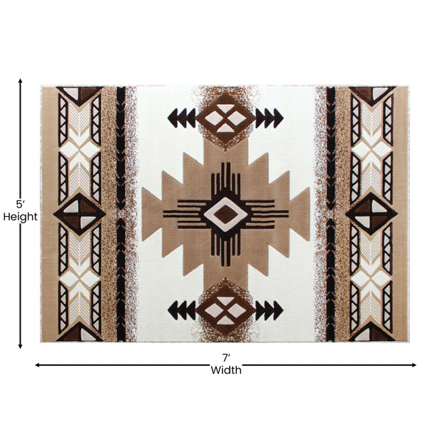 Ivory,5' x 7' |#| Traditional Southwestern Style Ivory Olefin Fiber Area Rug - 5' x 7'