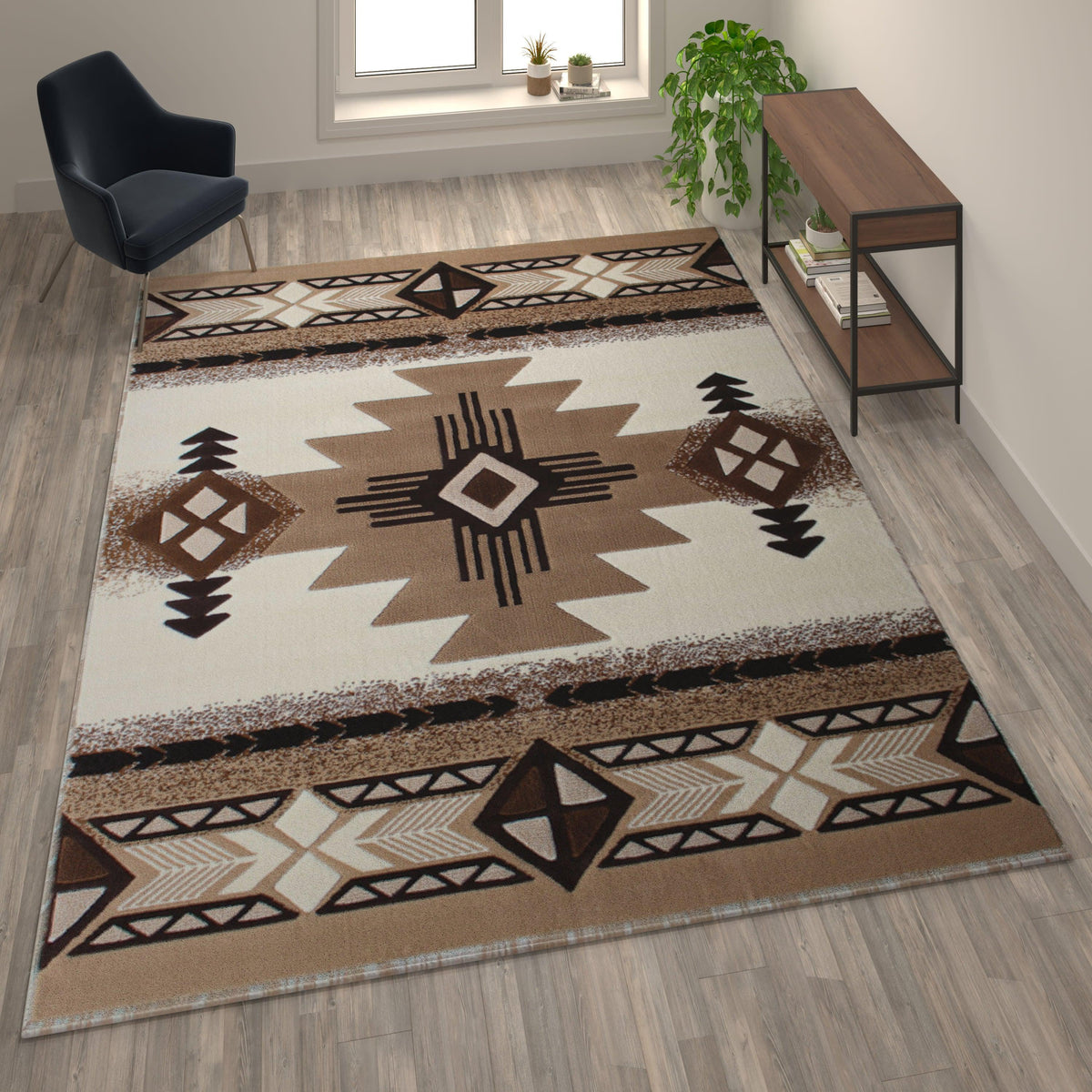 Ivory,8' x 10' |#| Traditional Southwestern Style Ivory Olefin Fiber Area Rug - 8' x 10'