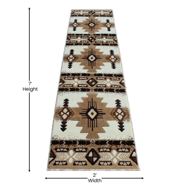 Ivory,2' x 7' |#| Traditional Southwestern Style Ivory Olefin Fiber Area Rug - 2' x 7'