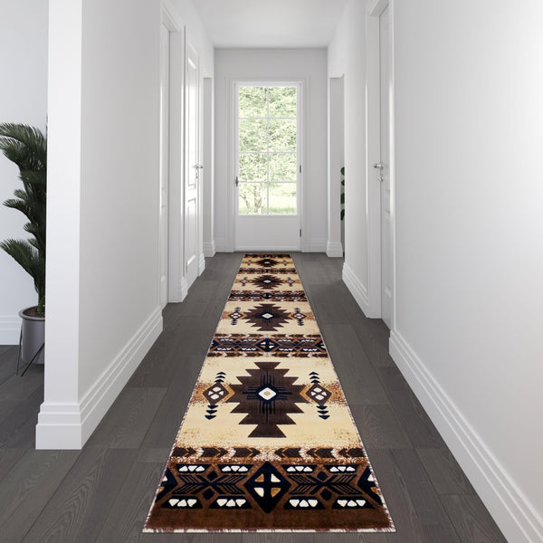 Brown,3' x 16' |#| Traditional Southwestern Style Brown Olefin Fiber Area Rug - 3' x 16'