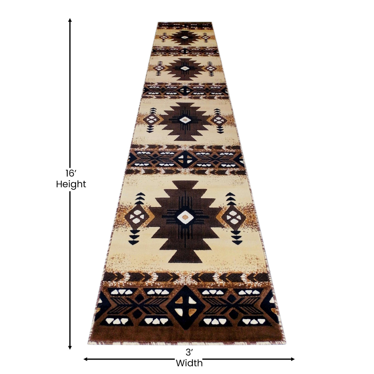 Brown,3' x 16' |#| Traditional Southwestern Style Brown Olefin Fiber Area Rug - 3' x 16'