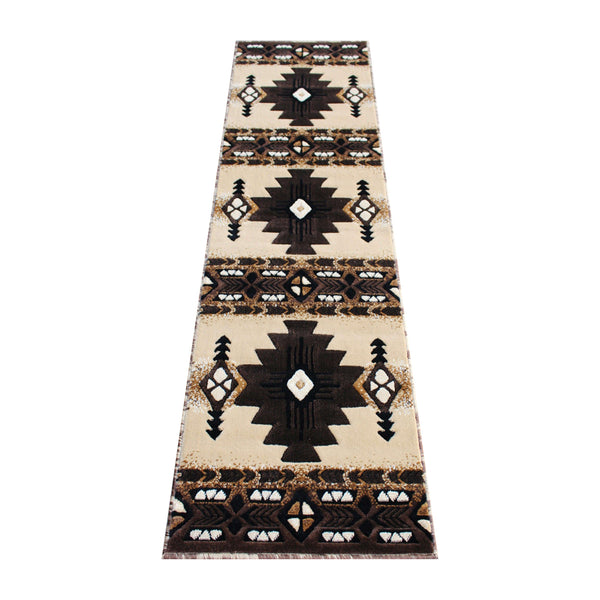 Brown,2' x 7' |#| Traditional Southwestern Style Brown Olefin Fiber Area Rug - 2' x 7'