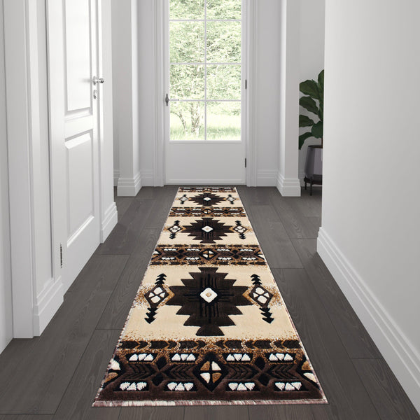 Brown,2' x 7' |#| Traditional Southwestern Style Brown Olefin Fiber Area Rug - 2' x 7'