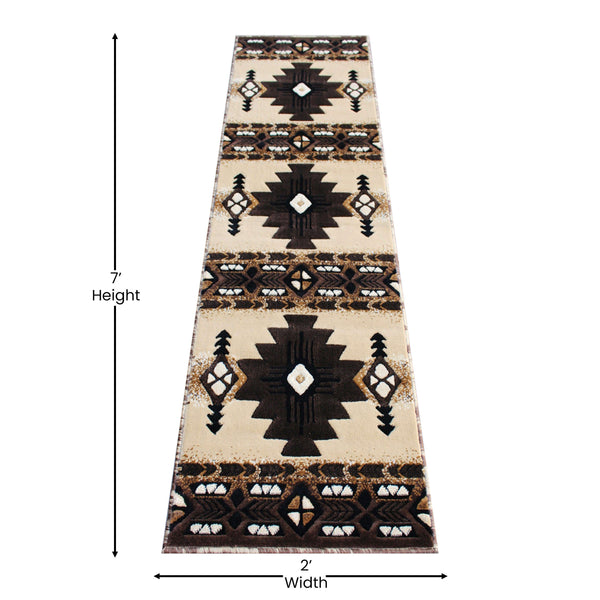 Brown,2' x 7' |#| Traditional Southwestern Style Brown Olefin Fiber Area Rug - 2' x 7'