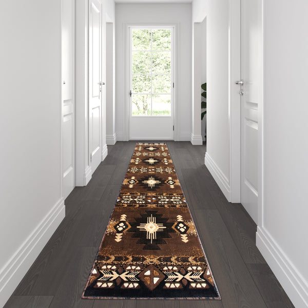 Chocolate,2' x 10' |#| Traditional Southwestern Style Chocolate Olefin Fiber Area Rug - 2' x 10'