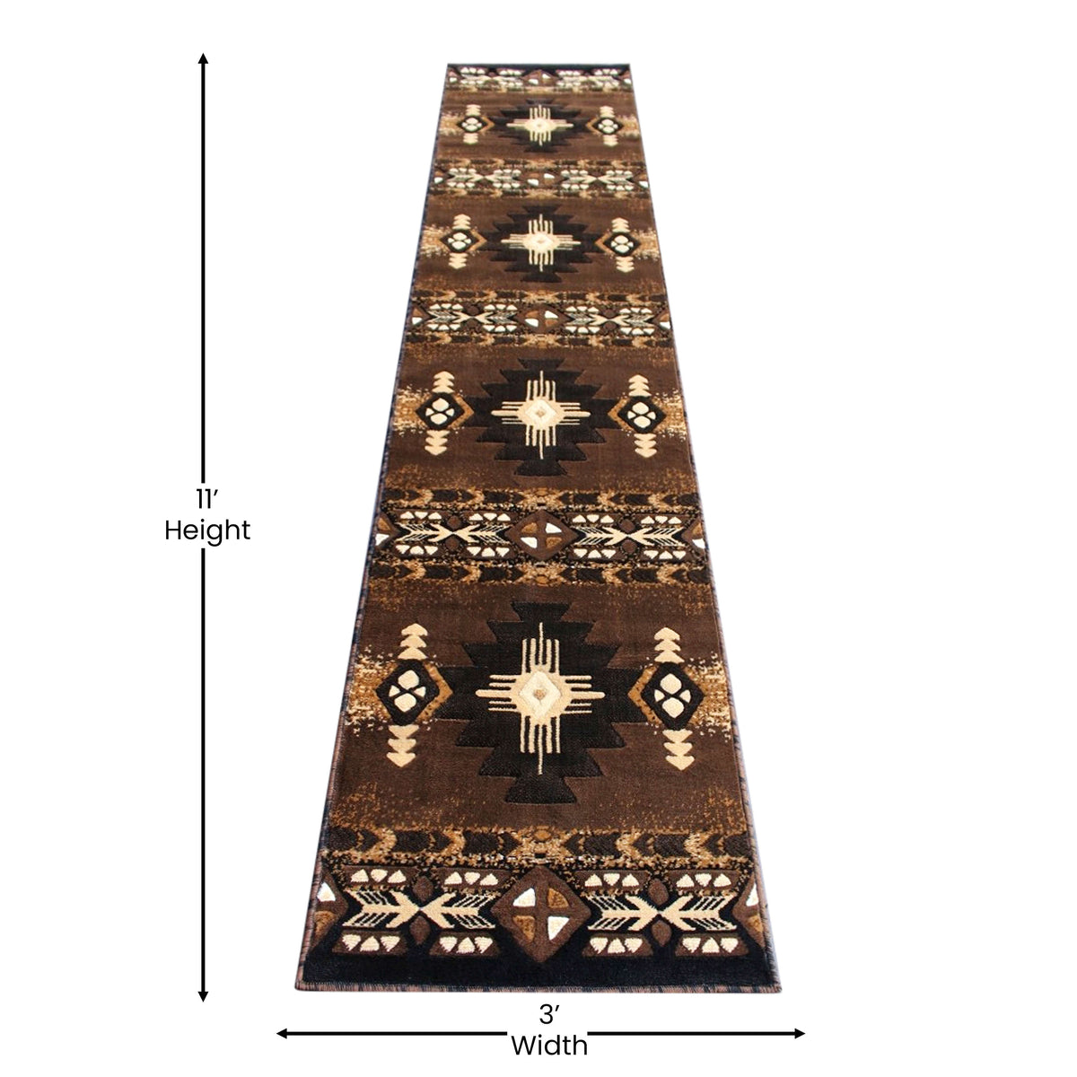 Chocolate,2' x 10' |#| Traditional Southwestern Style Chocolate Olefin Fiber Area Rug - 2' x 10'