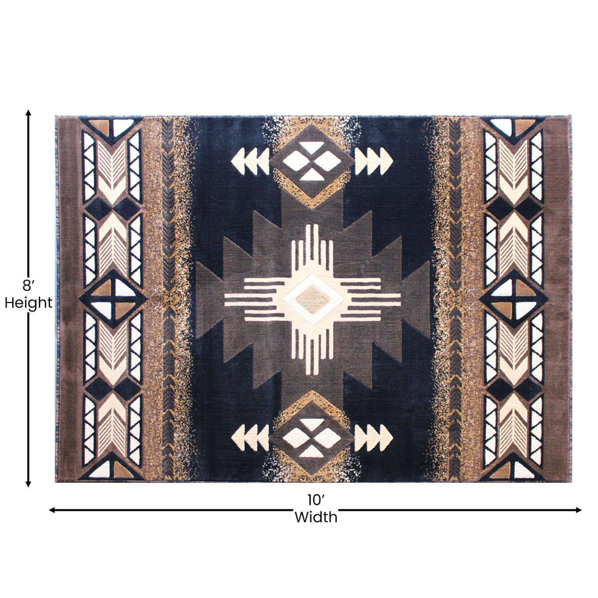 Black,8' x 10' |#| Traditional Southwestern Style Black Olefin Fiber Area Rug - 8' x 10'