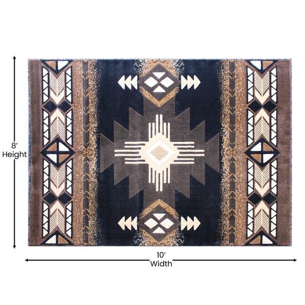 Black,8' x 10' |#| Traditional Southwestern Style Black Olefin Fiber Area Rug - 8' x 10'