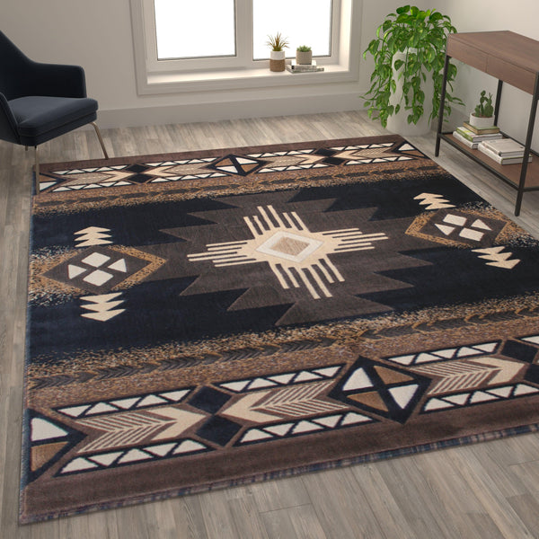 Black,8' x 10' |#| Traditional Southwestern Style Black Olefin Fiber Area Rug - 8' x 10'