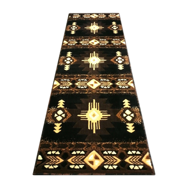 Black,2' x 7' |#| Traditional Southwestern Style Black Olefin Fiber Area Rug - 2' x 7'