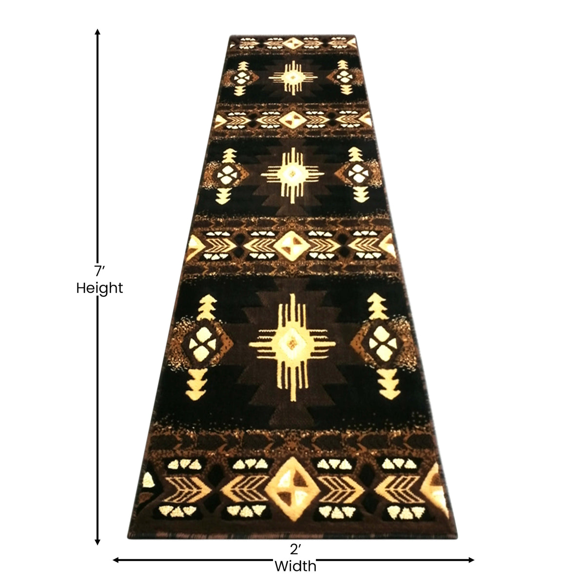 Black,2' x 7' |#| Traditional Southwestern Style Black Olefin Fiber Area Rug - 2' x 7'