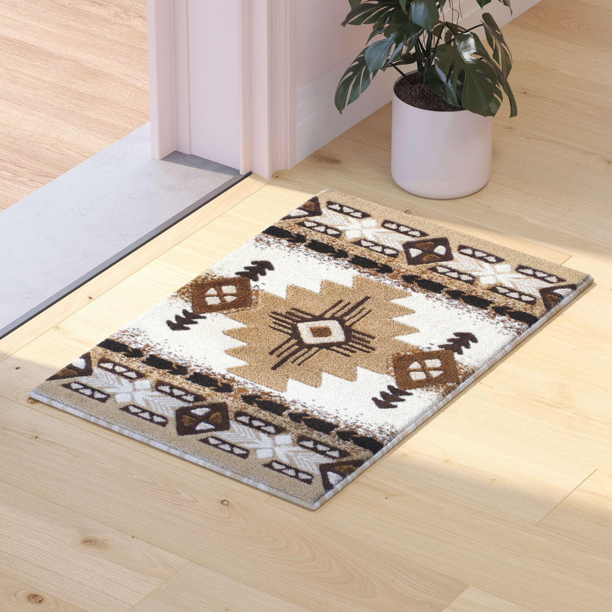 Ivory,2' x 3' |#| Traditional Southwestern Style Ivory Olefin Fiber Area Rug - 2' x 3'