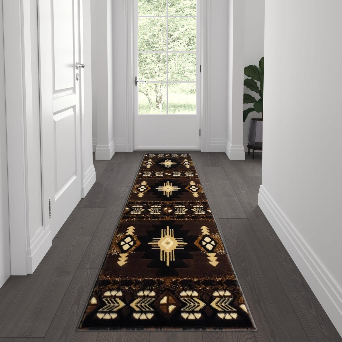 Chocolate,2' x 7' |#| Traditional Southwestern Style Chocolate Olefin Fiber Area Rug - 2' x 7'