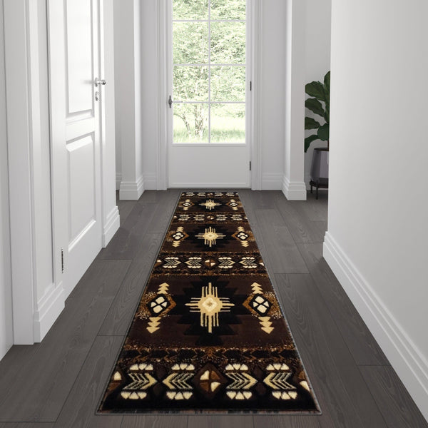 Chocolate,2' x 7' |#| Traditional Southwestern Style Chocolate Olefin Fiber Area Rug - 2' x 7'