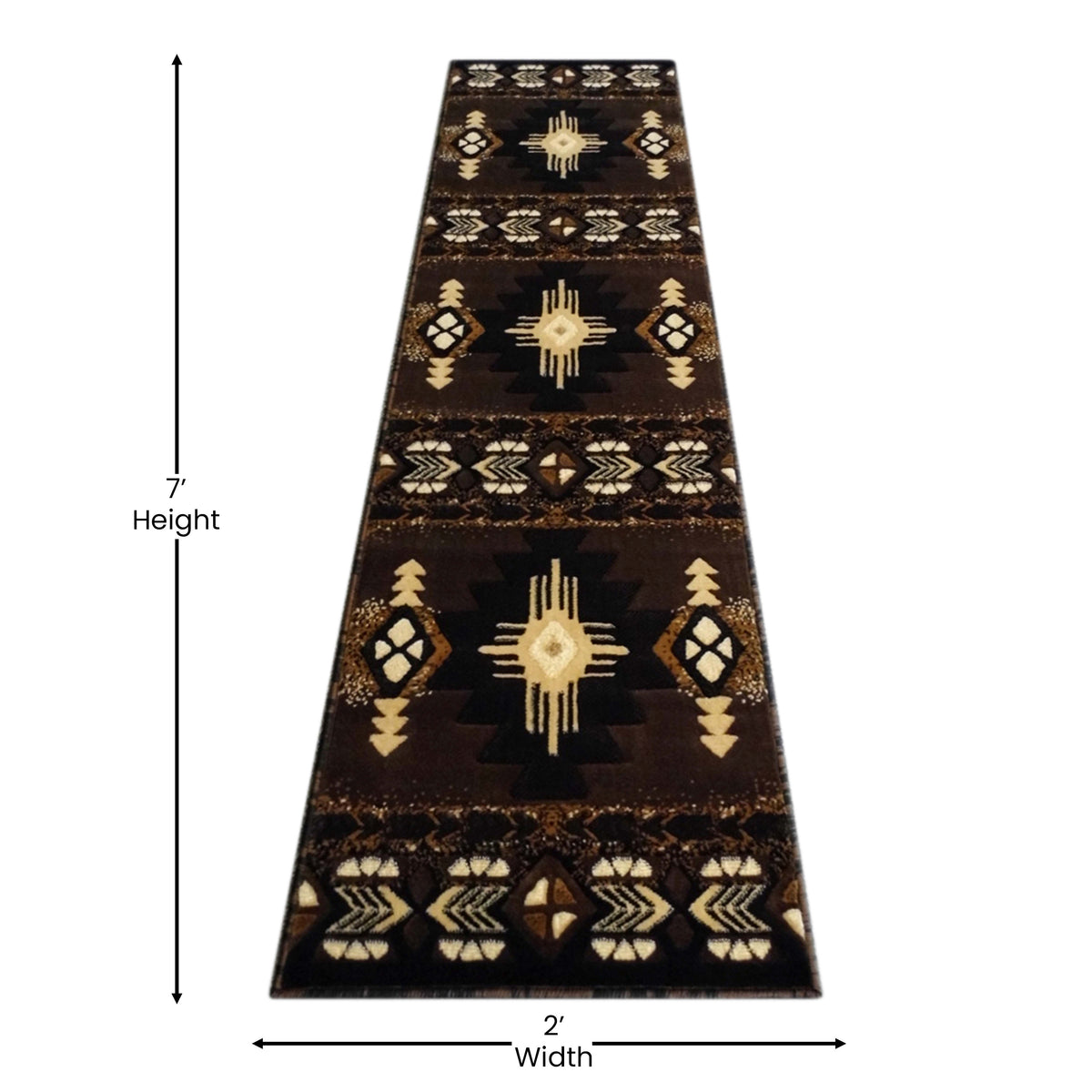 Chocolate,2' x 7' |#| Traditional Southwestern Style Chocolate Olefin Fiber Area Rug - 2' x 7'