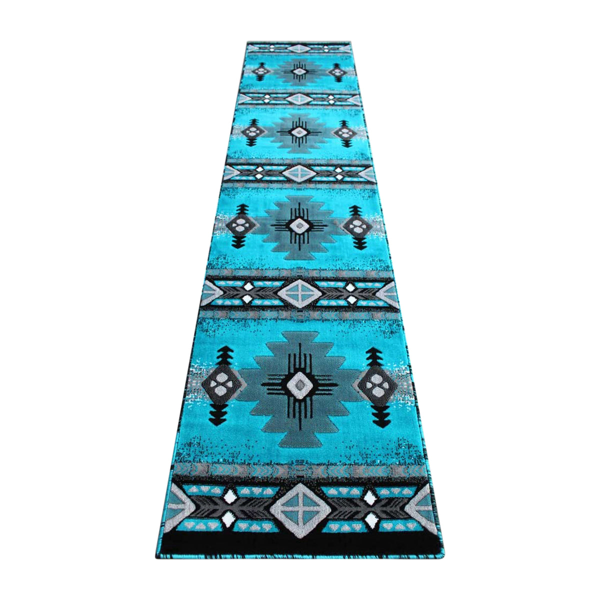 Turquoise,2' x 11' |#| Traditional Southwestern Style Turquoise Olefin Fiber Area Rug - 2' x 11'