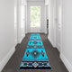 Turquoise,2' x 11' |#| Traditional Southwestern Style Turquoise Olefin Fiber Area Rug - 2' x 11'