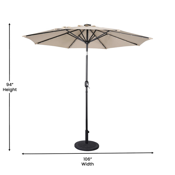 Tan |#| Commercial 9 FT 32 LED Light Solar Umbrella with Crank and Tilt Function in Tan