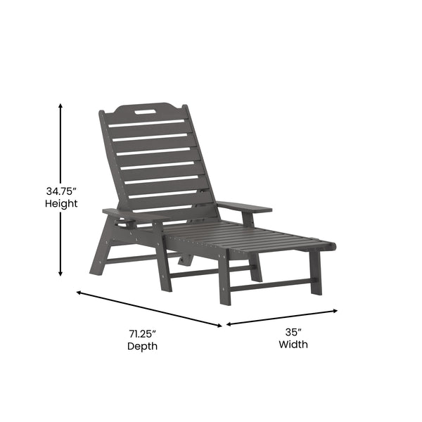 Gray |#| Commercial Grade Outdoor Adjustable Lounge Chair with Cupholder - Gray