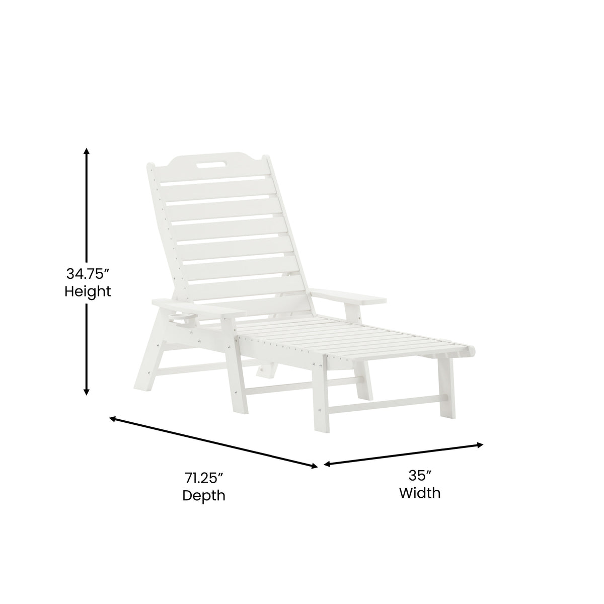 White |#| 3pc Commercial Indoor/Outdoor Adirondack Set with 2 Loungers, Side Table - White