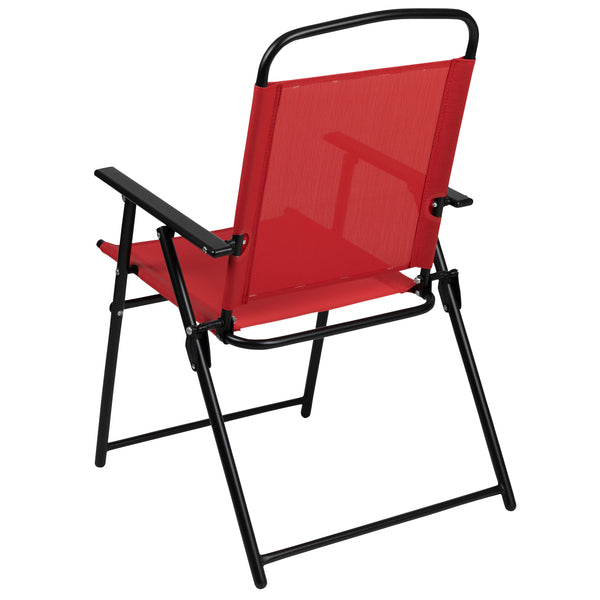 Red |#| 6 Piece Red Patio Garden Set with Umbrella Table and Set of 4 Folding Chairs
