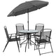 Black |#| 6 Piece Black Patio Garden Set with Umbrella Table and Set of 4 Folding Chairs