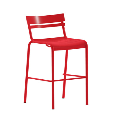 Nash Commercial Grade Metal Indoor-Outdoor Bar Height Stool with 2 Slats - View 1