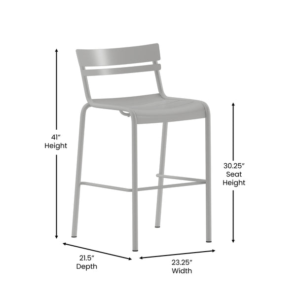 Silver |#| Modern Commercial Grade 2 Slat Indoor/Outdoor Steel Bar Stool in Silver