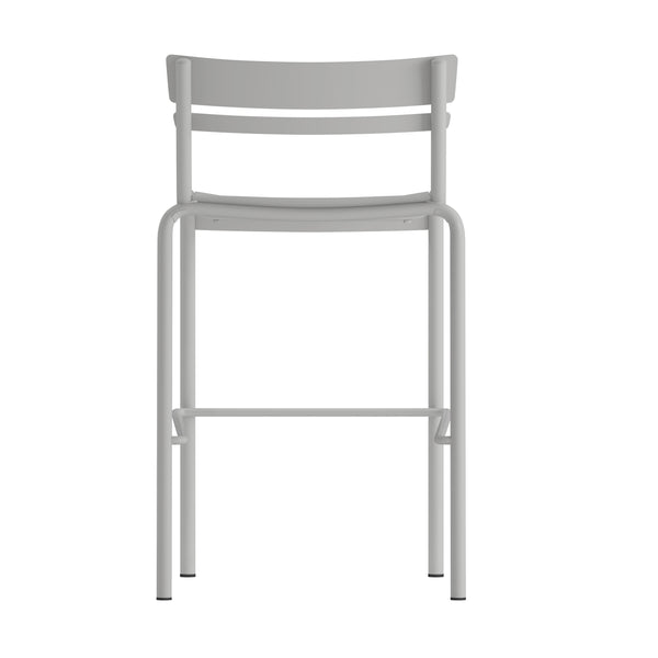 Silver |#| Modern Commercial Grade 2 Slat Indoor/Outdoor Steel Bar Stool in Silver