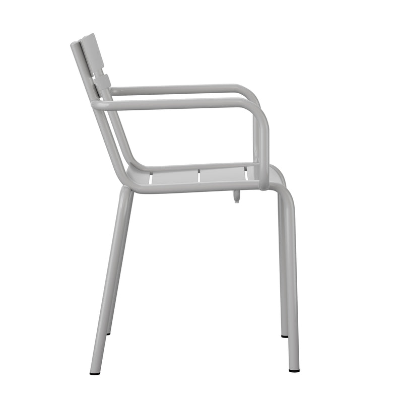 Silver |#| Modern Commercial Grade 2 Slat Indoor/Outdoor Steel Chair in Silver