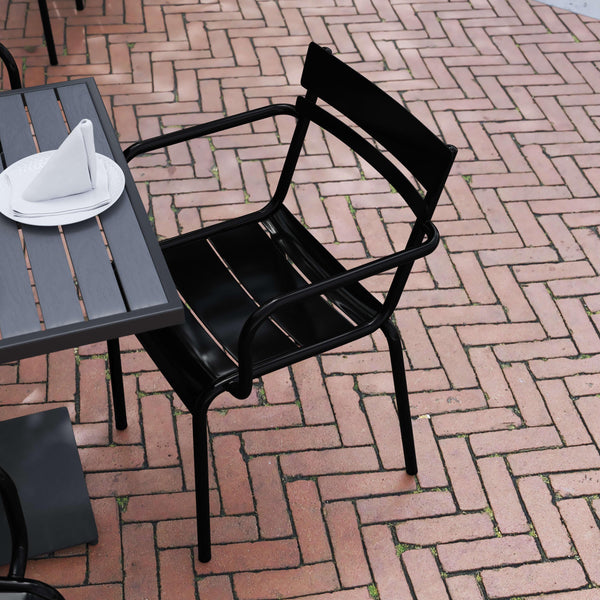 Black |#| Modern Commercial Grade 2 Slat Indoor/Outdoor Steel Chair in Black