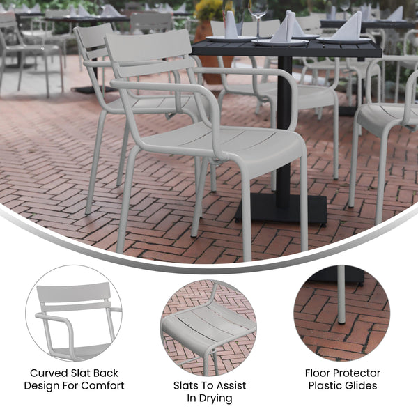 Silver |#| Modern Commercial Grade 2 Slat Indoor/Outdoor Steel Chair in Silver