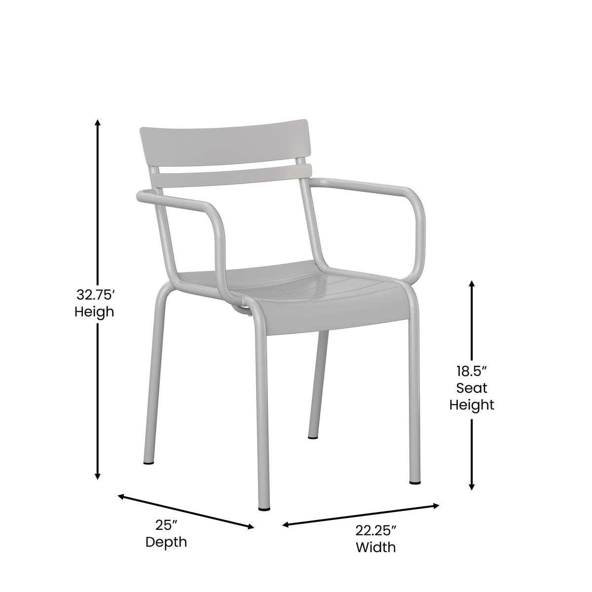 Silver |#| Modern Commercial Grade 2 Slat Indoor/Outdoor Steel Chair in Silver