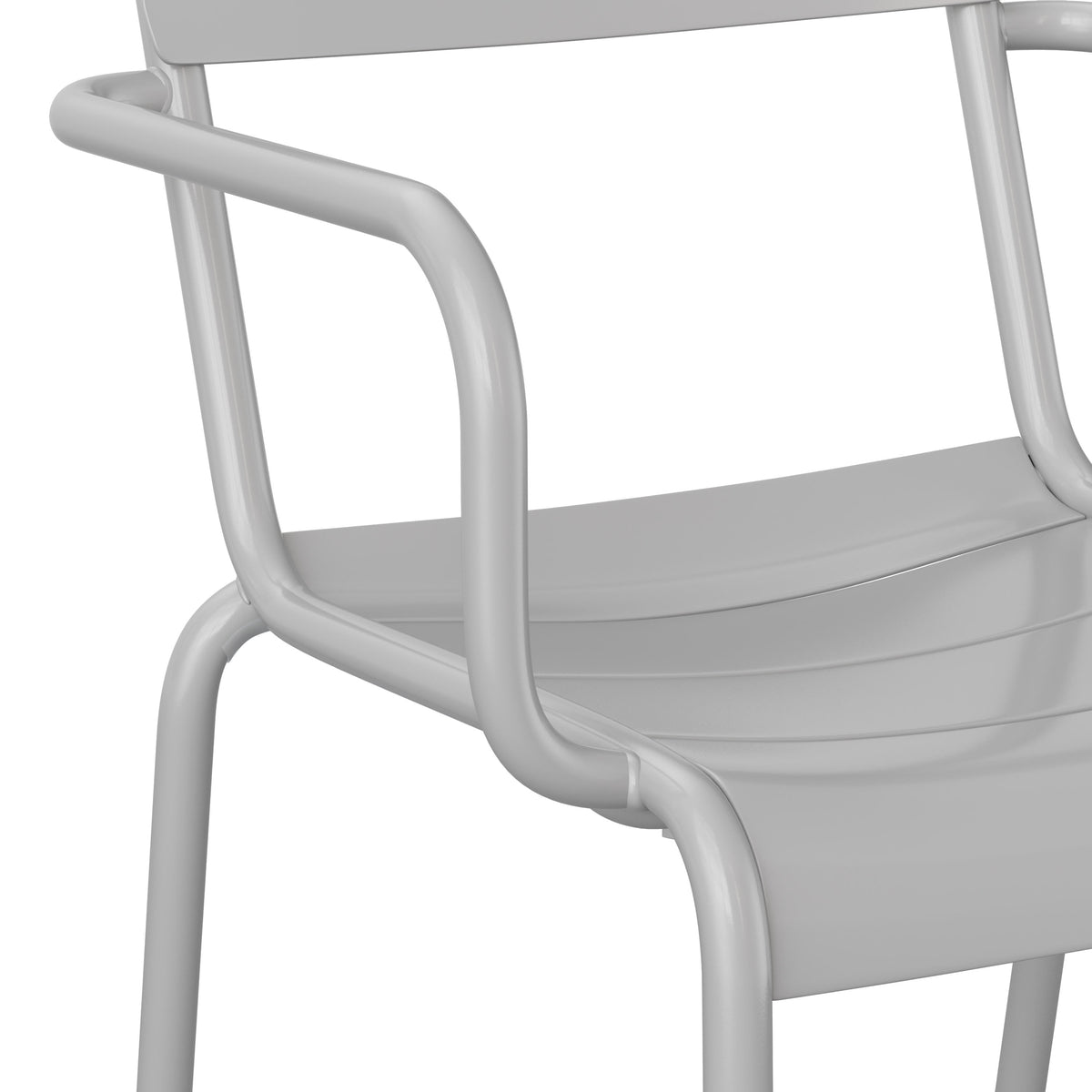 Silver |#| Modern Commercial Grade 2 Slat Indoor/Outdoor Steel Chair in Silver