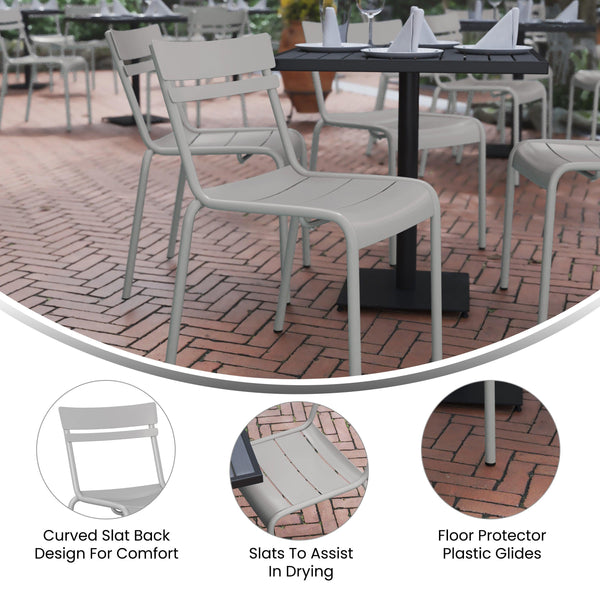 Silver |#| Modern Commercial Grade 2 Slat Indoor/Outdoor Steel Dining Chair in Quicksilver