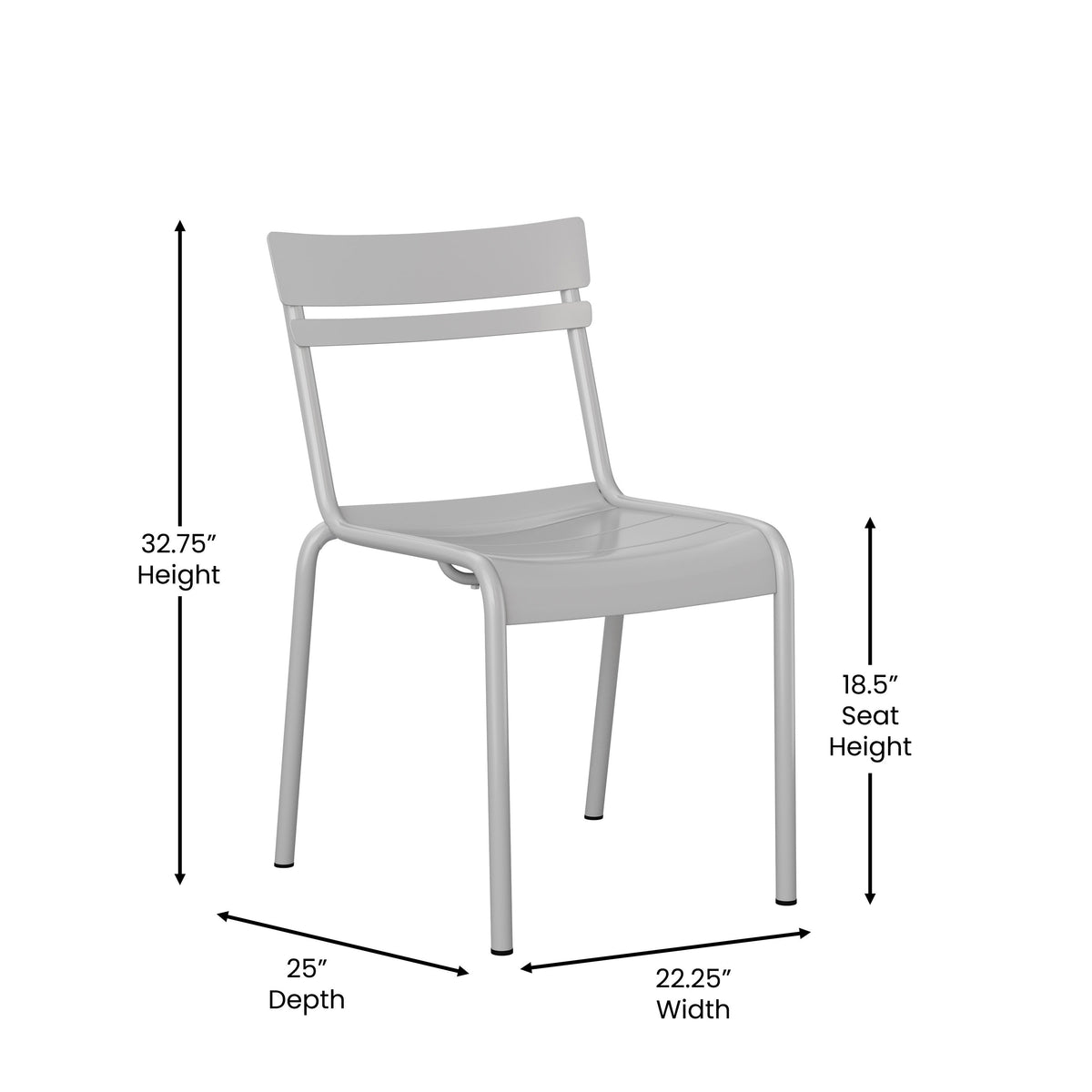 Silver |#| Modern Commercial Grade 2 Slat Indoor/Outdoor Steel Dining Chair in Quicksilver