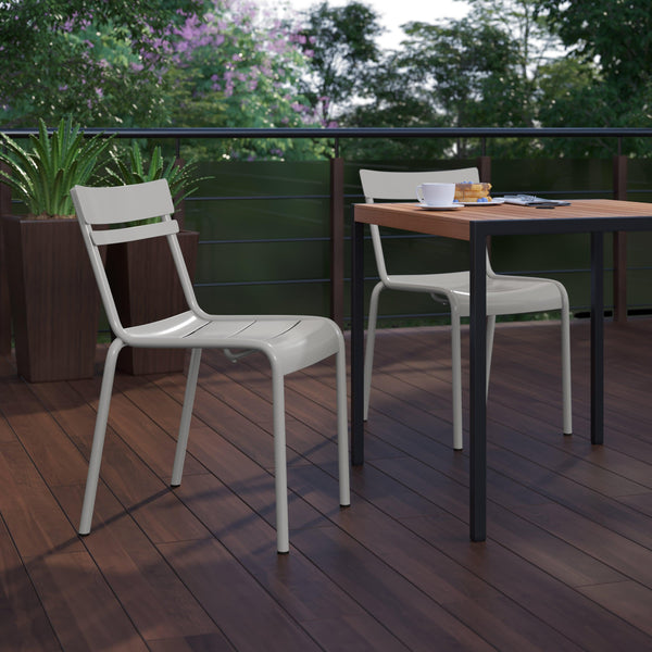 Silver |#| Modern Commercial Grade 2 Slat Indoor/Outdoor Steel Dining Chair in Quicksilver