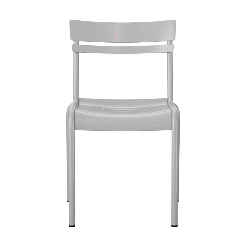 Silver |#| Modern Commercial Grade 2 Slat Indoor/Outdoor Steel Dining Chair in Quicksilver